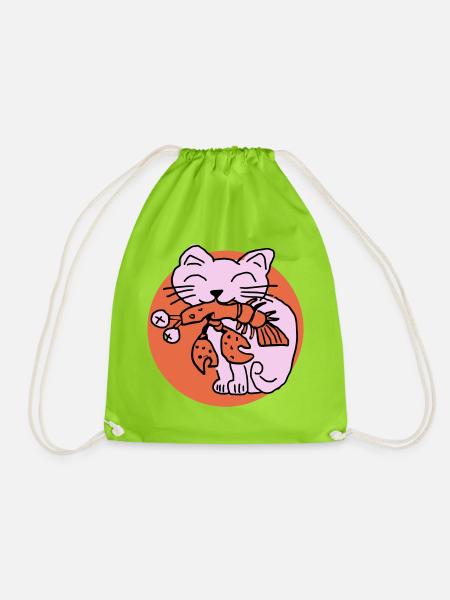 Katze frisst Krebs auf - Turnbeutel - Neongrün