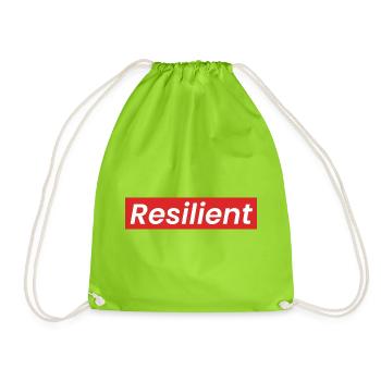„Resilient“ Statement Shirt in Weiß auf Rot - Turnbeutel - Neongrün - Vorne