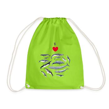 Love the whales - I love whales - Baleines - Drawstring Bag - neon green - Front