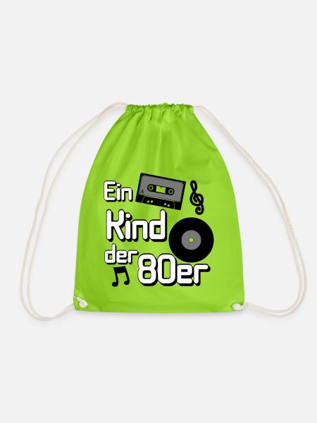 80er Party Retro Fun Shirt , Ein Kind der 80er(25) - Turnbeutel - Neongrün