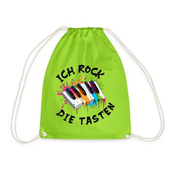 Musik Klavier "Ich rock die Tasten" Farbspritzer - Turnbeutel - Neongrün - Vorne