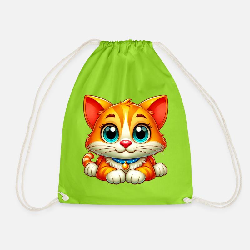 Cat - Drawstring Bag - neon green
