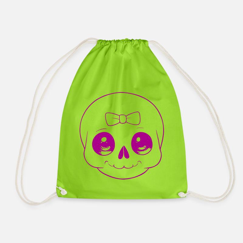 Playful cute skull with bow - Drawstring Bag - neon green