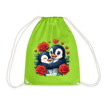 Zweisamkeit Pinguine Rosenherz - Turnbeutel - Neongrün - Vorne