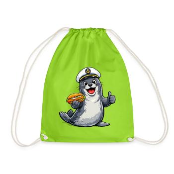 Seal with delicious fish - Drawstring Bag - neon green - Front