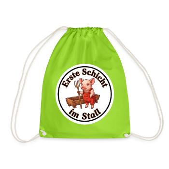 Erste Schicht Stall Ferkel Baby Shirt - Turnbeutel - Neongrün - Vorne