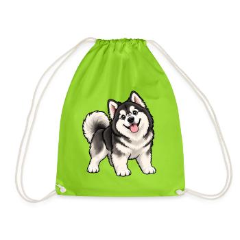 Alaskan Malamute Kawaii Style – Süßer Schlittenhun - Turnbeutel - Neongrün - Vorne
