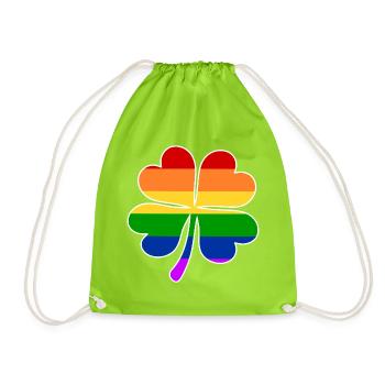 Regenbogen Flagge Vierblättriges Kleeblatt - Turnbeutel - Neongrün - Vorne