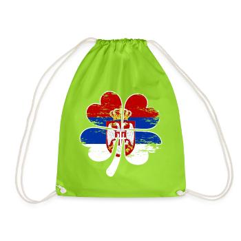 Serbien Flagge Vierblättriges Kleeblatt - Turnbeutel - Neongrün - Vorne
