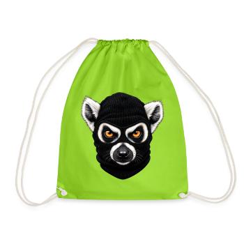 Katta mit Sturmhaube – Frecher Lemur - Turnbeutel - Neongrün - Vorne