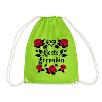 40 Beste Freundin Tattoo Herz rote Rosen vintage - Turnbeutel - Neongrün - Vorne