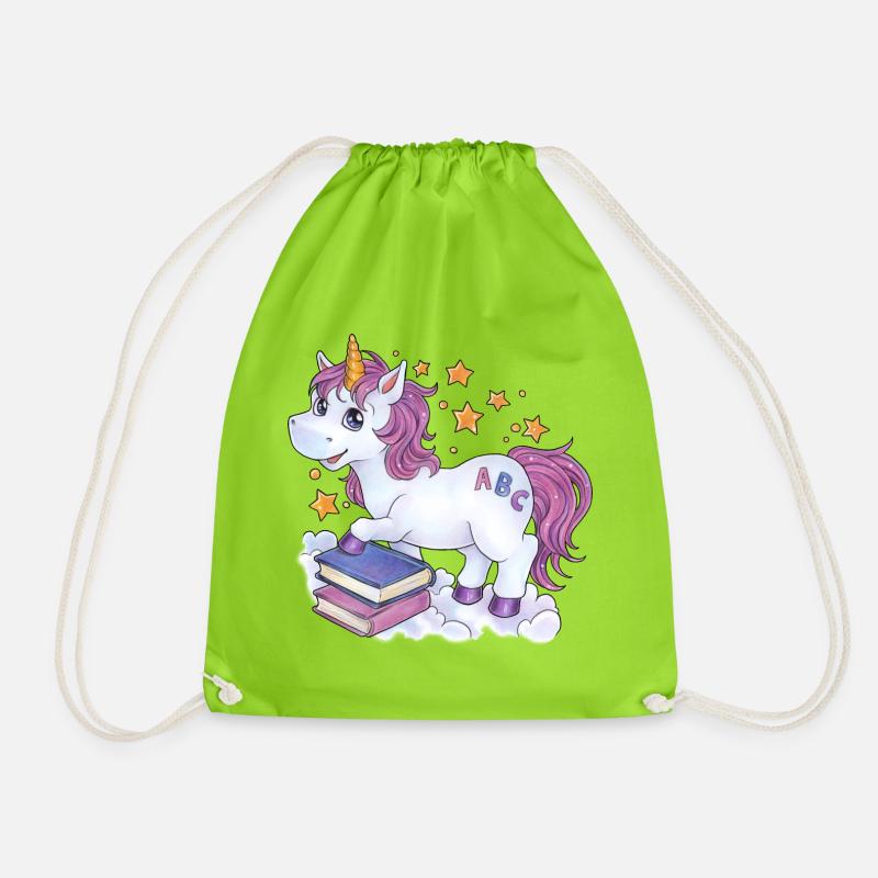 Niedliches Einhorn Zuckertüte Geschenk Einschulung - Turnbeutel - Neongrün