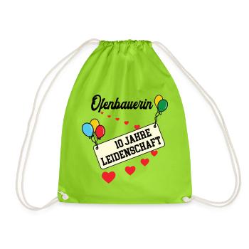 Ofenbauerin Jubiläum 10 Jahre 10. jähriges Jubi - Turnbeutel - Neongrün - Vorne