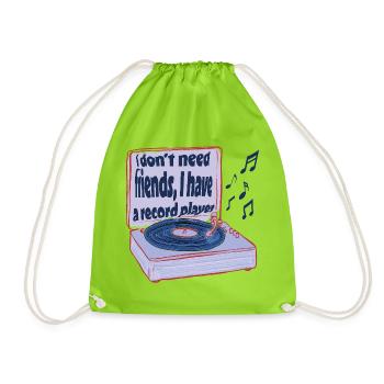 Des platines au lieu d’amis – la musique suffit - Sac de sport léger - vert néon - Devant
