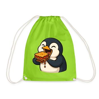Cute Penguin Lasagna Food Delight - Drawstring Bag - neon green - Front