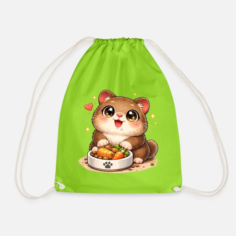 Cuddly catwith food bowl - Drawstring Bag - neon green