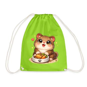 Knuddeliges Kätzchen mit Futterschüssel - Turnbeutel - Neongrün - Vorne