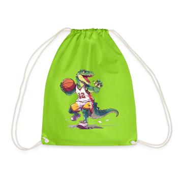 Basketball Dinosaur T-Rex Basketball Player - Drawstring Bag - neon green - Front