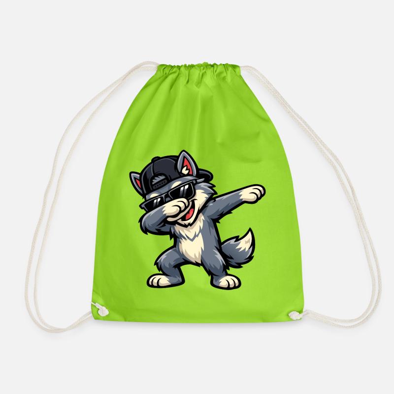Dabbing Wolf - Drawstring Bag - neon green