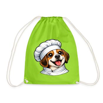 Cheerful Beagle Chef Good Mood Cartoon Kitchen - Drawstring Bag - neon green - Front