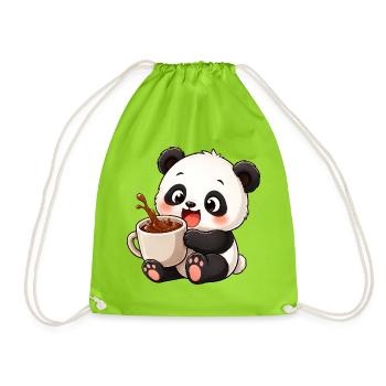 Süßer Panda Kaffeetrinker Kaffeeliebhaber Cartoon - Turnbeutel - Neongrün - Vorne