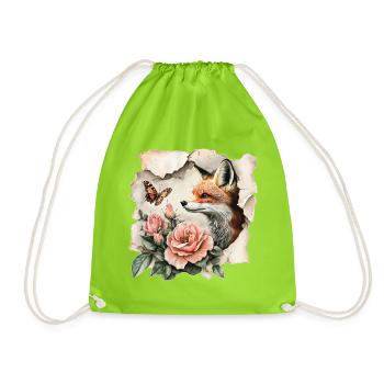 Fox with Butterfly - Drawstring Bag - neon green - Front
