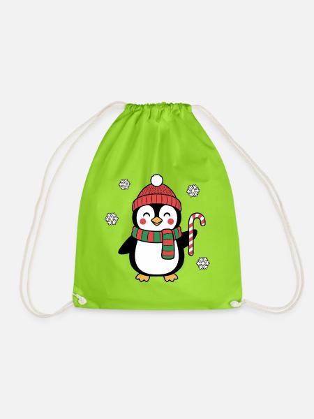 Pinguin mit Bommelmütze – Ugly Christmas - Turnbeutel - Neongrün