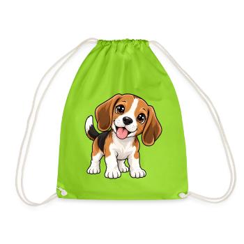 Beagle Kawaii Style – Süßer Spürhund - Turnbeutel - Neongrün - Vorne