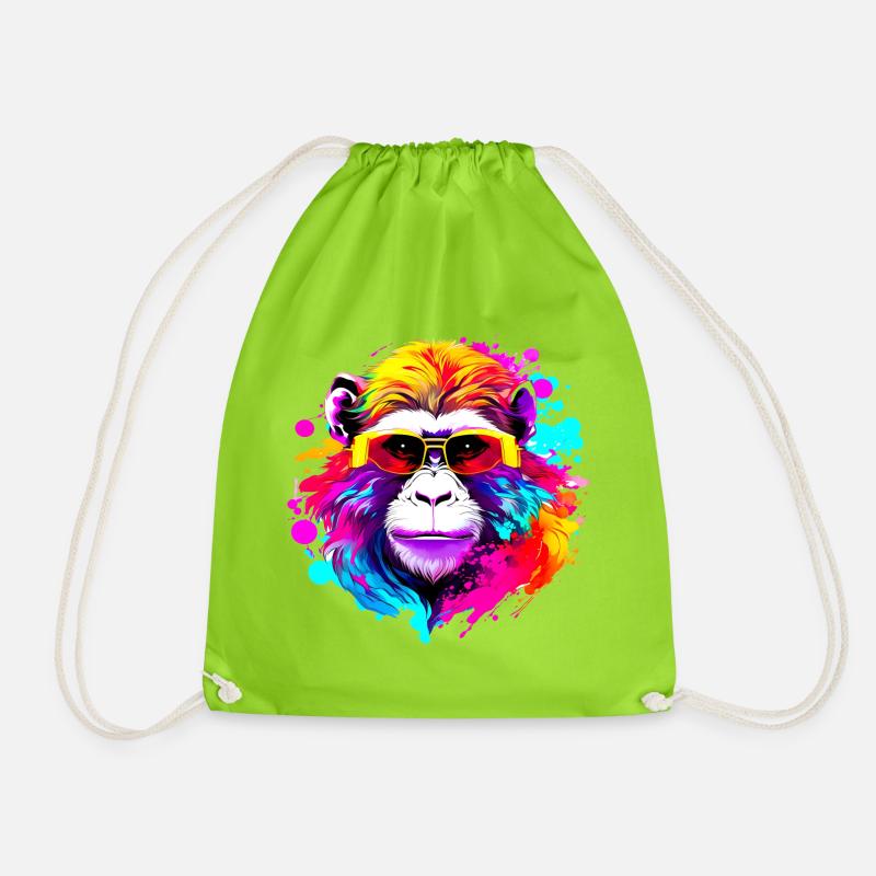 Fancy Macaque #1 - Drawstring Bag - neon green