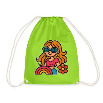 Retro Summer Girl - Flower Power Look - Turnbeutel - Neongrün - Vorne