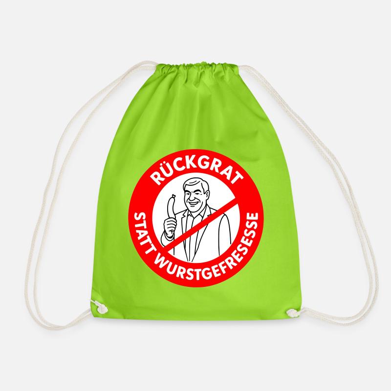 Rückgrat statt Wurstgefresse! Comic-WUNSCHFARBEN  - Turnbeutel - Neongrün