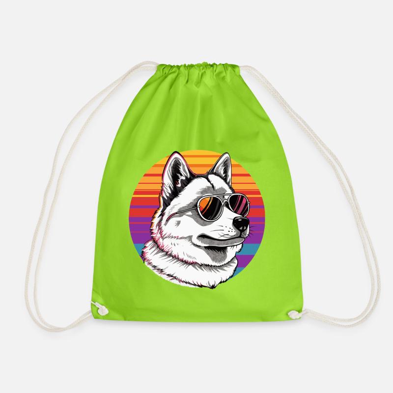 Husky mit Sonnenbrille im Regenbogen - Turnbeutel - Neongrün