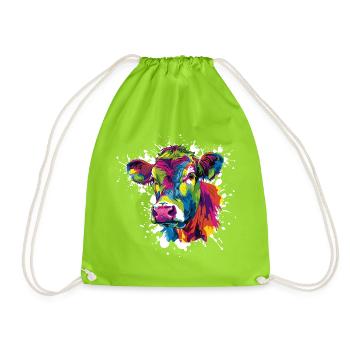 Cow Pop Art Color Explosion - Drawstring Bag - neon green - Front