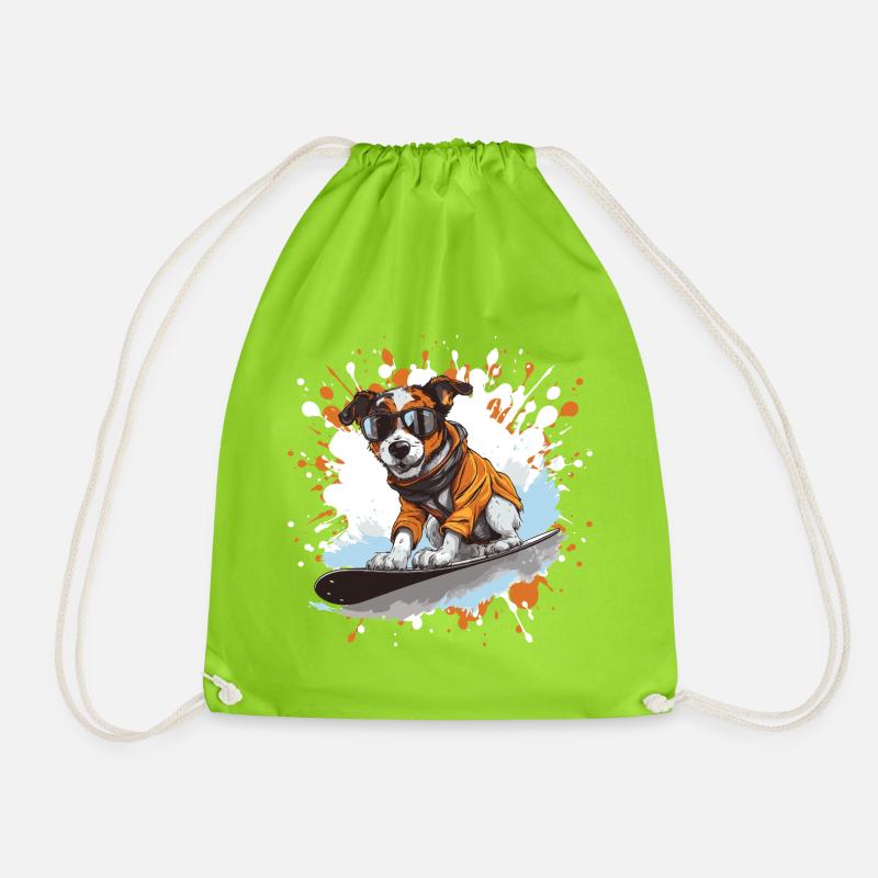 Jack Russel Terrier Hund Snowboard - Turnbeutel - Neongrün