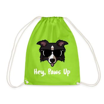 Border Collie Sunglasses Hey Paws Up Funny Dog - Drawstring Bag - neon green - Front