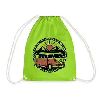 Célèbre Retro Vanlife Camper Bus - Sac de sport léger - vert néon - Devant