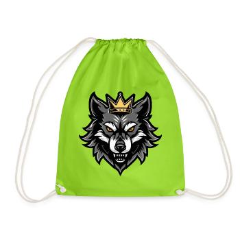 Wolf Head Crown - Drawstring Bag - neon green - Front