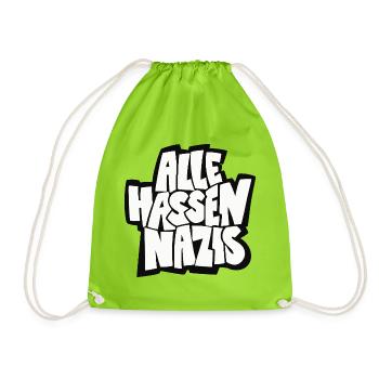 Alle_hassen_Nazis_sw - Turnbeutel - Neongrün - Vorne