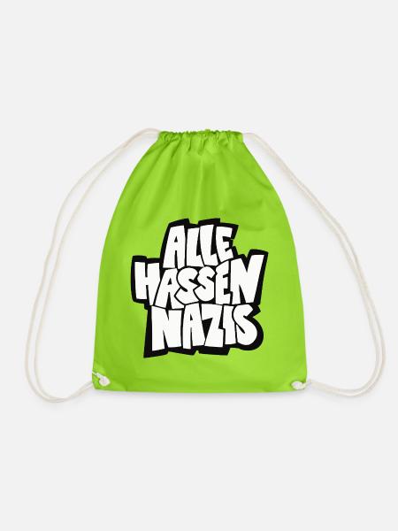 Alle_hassen_Nazis_sw - Turnbeutel - Neongrün