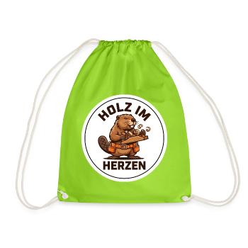 Holz Im Herzen Tischler Opa Biber Shirt - Turnbeutel - Neongrün - Vorne