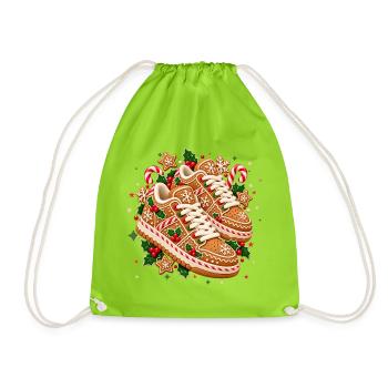 Weihnachtliche Lebkuchen-Sneaker mit Zuckerstangen - Turnbeutel - Neongrün - Vorne