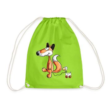 Waldfuchs mit Ziehente Spielzeug  - Turnbeutel - Neongrün - Vorne