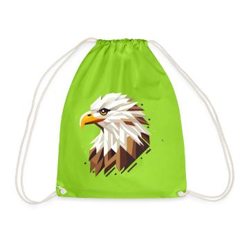 Geometric bald eagle – symbol of strength - Drawstring Bag - neon green - Front