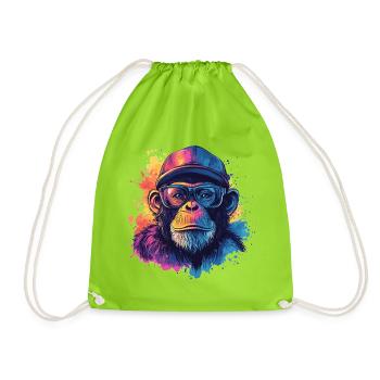 Watercolor Hipster Monkey - Drawstring Bag - neon green - Front