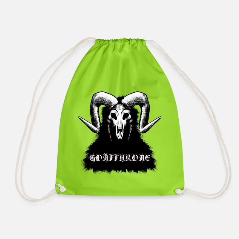 Goatthrone Goat Throne Design Metal DOOM - Drawstring Bag - neon green