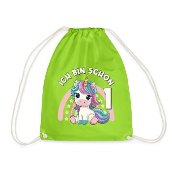 1st Birthday Unicorn Rainbow Cute Cute - Drawstring Bag - neon green - Front