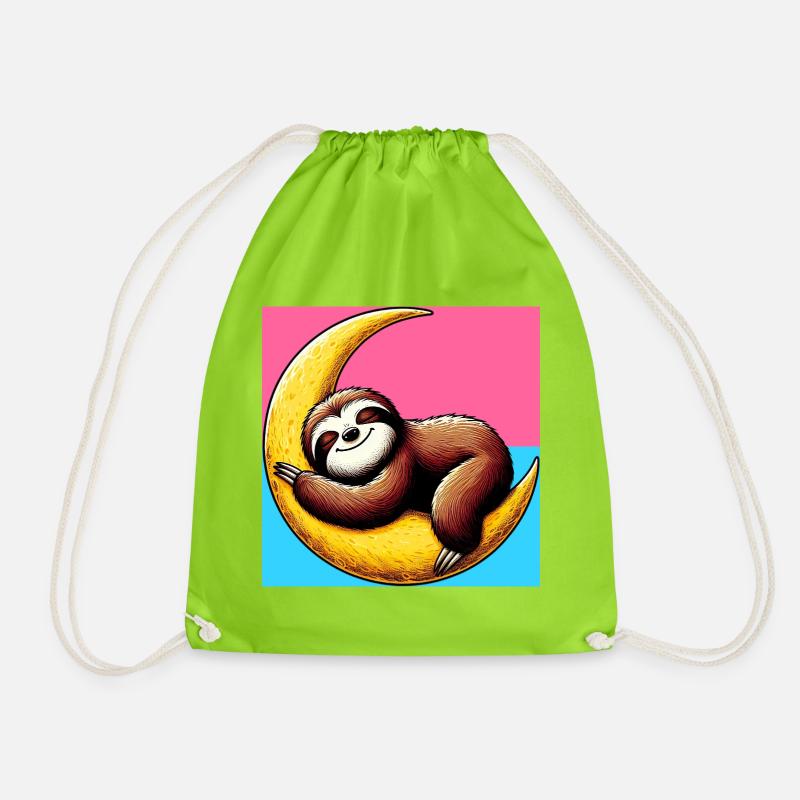 Sloth sleeps on the Moon - Drawstring Bag - neon green