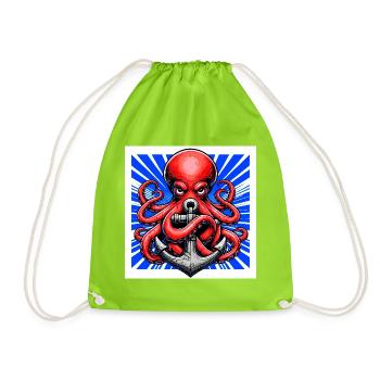 Octopus embraces an Anchor - Drawstring Bag - neon green - Front