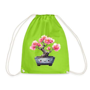 Kawaii Bonsai Blütenfreude - Turnbeutel - Neongrün - Vorne