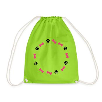 Paw Print Love Dog Bone Dog Mom - Drawstring Bag - neon green - Front